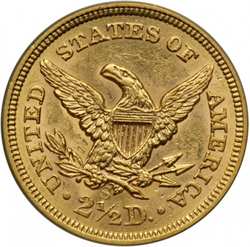 2 dollar 50 Reverse Image minted in UNITED STATES in 1857S (Coronet Head)  - The Coin Database