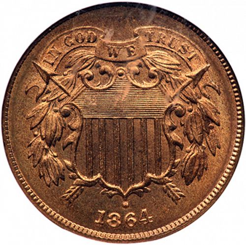 2 cent Obverse Image minted in UNITED STATES in 1864   - The Coin Database