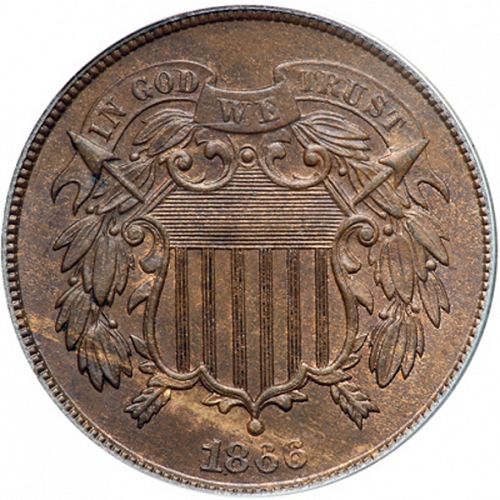 2 cent Obverse Image minted in UNITED STATES in 1866   - The Coin Database