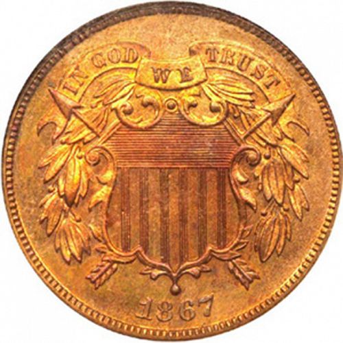 2 cent Obverse Image minted in UNITED STATES in 1867   - The Coin Database