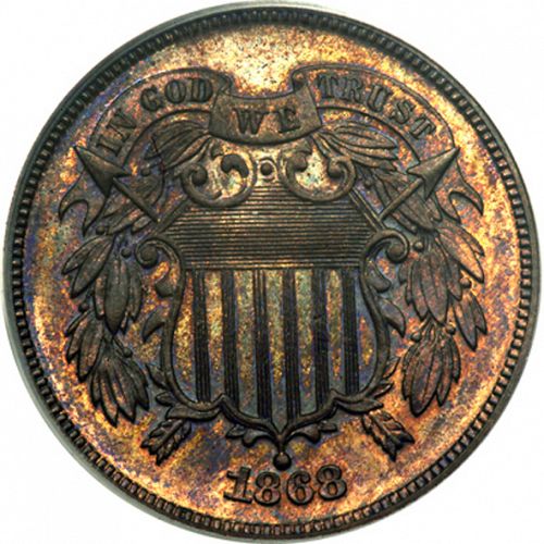 2 cent Obverse Image minted in UNITED STATES in 1868   - The Coin Database