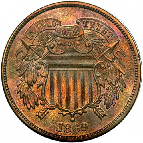 2 cent Obverse Image minted in UNITED STATES in 1869   - The Coin Database
