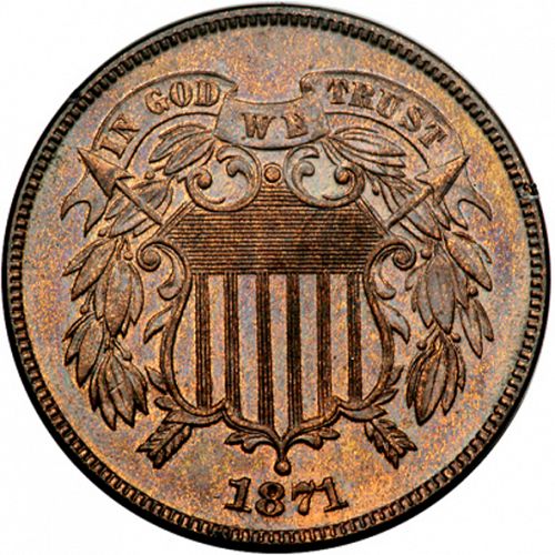 2 cent Obverse Image minted in UNITED STATES in 1871   - The Coin Database