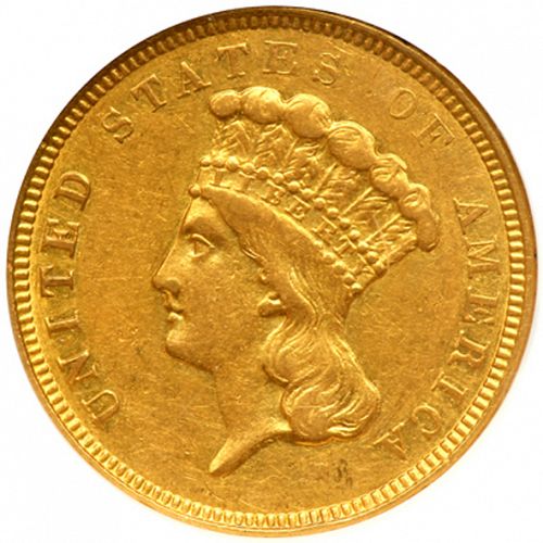 3 dollar Obverse Image minted in UNITED STATES in 1854O (Gold 3$)  - The Coin Database