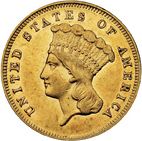 3 dollar Obverse Image minted in UNITED STATES in 1856S (Gold 3$)  - The Coin Database