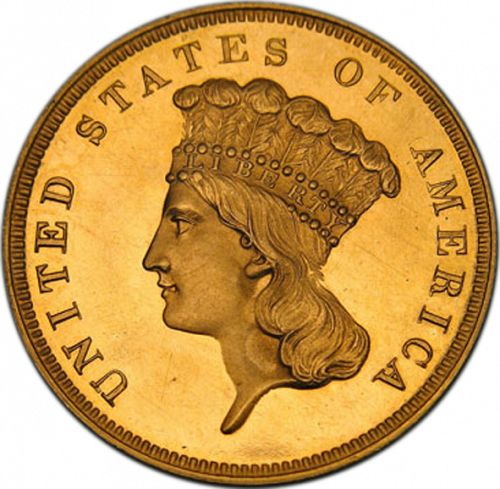 3 dollar Obverse Image minted in UNITED STATES in 1857 (Gold 3$)  - The Coin Database