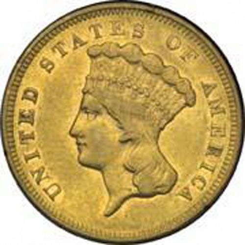 3 dollar Obverse Image minted in UNITED STATES in 1857S (Gold 3$)  - The Coin Database