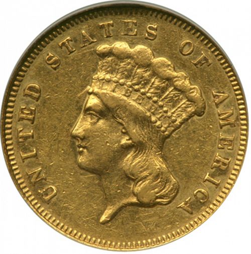 3 dollar Obverse Image minted in UNITED STATES in 1863 (Gold 3$)  - The Coin Database