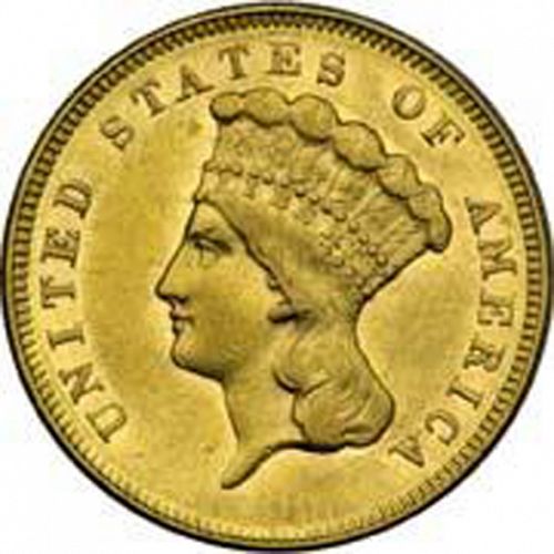 3 dollar Obverse Image minted in UNITED STATES in 1864 (Gold 3$)  - The Coin Database