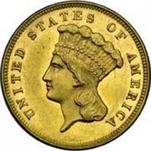 3 dollar Obverse Image minted in UNITED STATES in 1865 (Gold 3$)  - The Coin Database