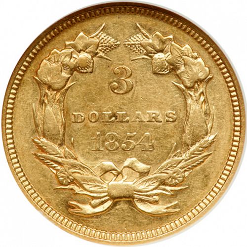 3 dollar Reverse Image minted in UNITED STATES in 1854 (Gold 3$)  - The Coin Database