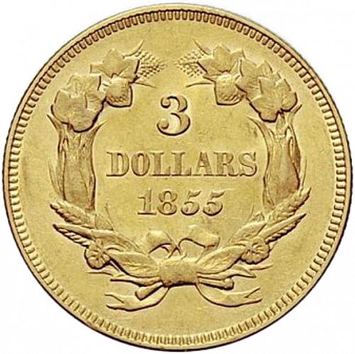 3 dollar Reverse Image minted in UNITED STATES in 1855 (Gold 3$)  - The Coin Database