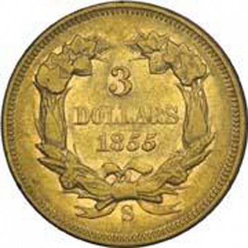 3 dollar Reverse Image minted in UNITED STATES in 1855S (Gold 3$)  - The Coin Database