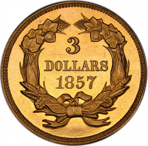 3 dollar Reverse Image minted in UNITED STATES in 1857 (Gold 3$)  - The Coin Database