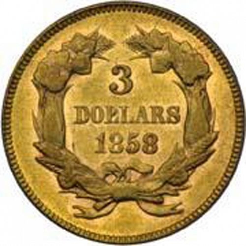 3 dollar Reverse Image minted in UNITED STATES in 1858 (Gold 3$)  - The Coin Database
