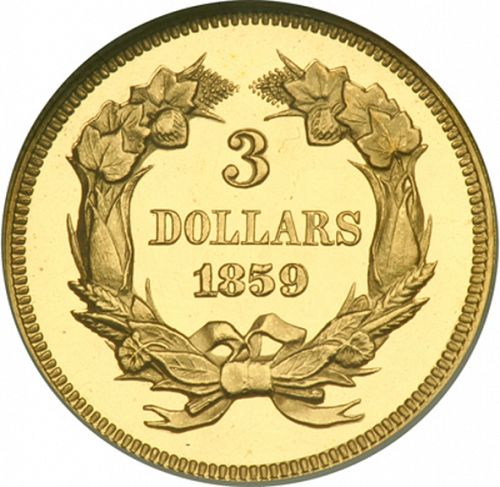 3 dollar Reverse Image minted in UNITED STATES in 1859 (Gold 3$)  - The Coin Database