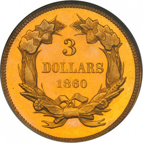 3 dollar Reverse Image minted in UNITED STATES in 1860 (Gold 3$)  - The Coin Database