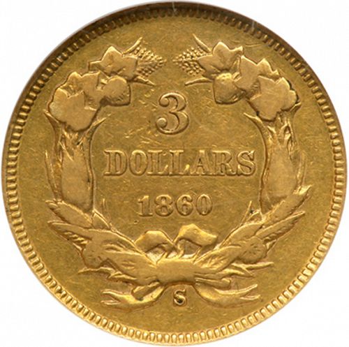 3 dollar Reverse Image minted in UNITED STATES in 1860S (Gold 3$)  - The Coin Database