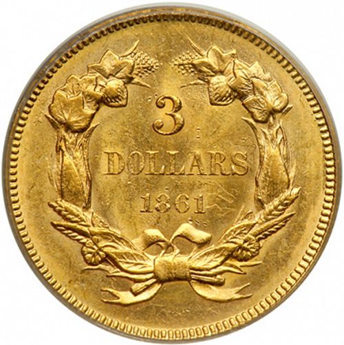 3 dollar Reverse Image minted in UNITED STATES in 1861 (Gold 3$)  - The Coin Database