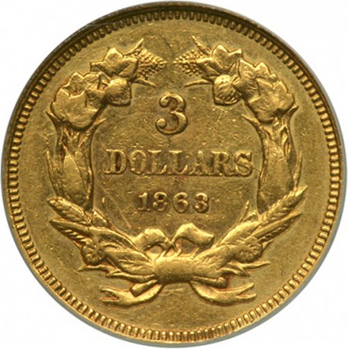 3 dollar Reverse Image minted in UNITED STATES in 1863 (Gold 3$)  - The Coin Database