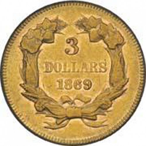 3 dollar Reverse Image minted in UNITED STATES in 1869 (Gold 3$)  - The Coin Database