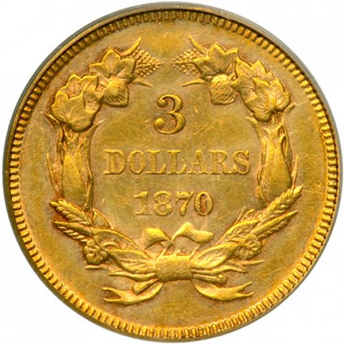3 dollar Reverse Image minted in UNITED STATES in 1870 (Gold 3$)  - The Coin Database