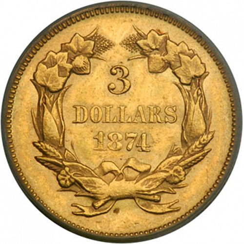 3 dollar Reverse Image minted in UNITED STATES in 1874 (Gold 3$)  - The Coin Database