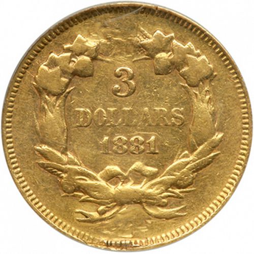3 dollar Reverse Image minted in UNITED STATES in 1881 (Gold 3$)  - The Coin Database