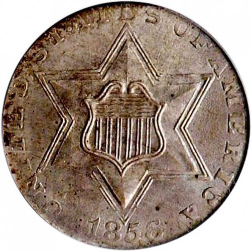 3 cent Obverse Image minted in UNITED STATES in 1856 (Type II)  - The Coin Database