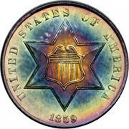 3 cent Obverse Image minted in UNITED STATES in 1859 (Type III)  - The Coin Database