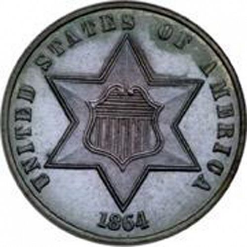 3 cent Obverse Image minted in UNITED STATES in 1864 (Type III)  - The Coin Database