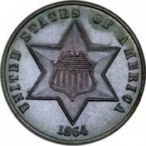 3 cent Obverse Image minted in UNITED STATES in 1864 (Type III)  - The Coin Database