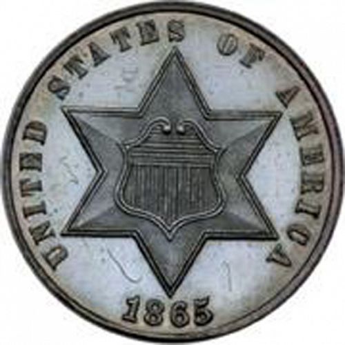 3 cent Obverse Image minted in UNITED STATES in 1865 (Type III)  - The Coin Database