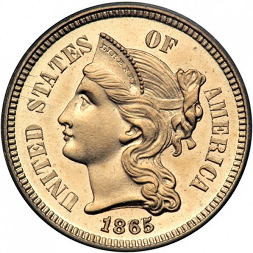 3 cent Obverse Image minted in UNITED STATES in 1865   - The Coin Database