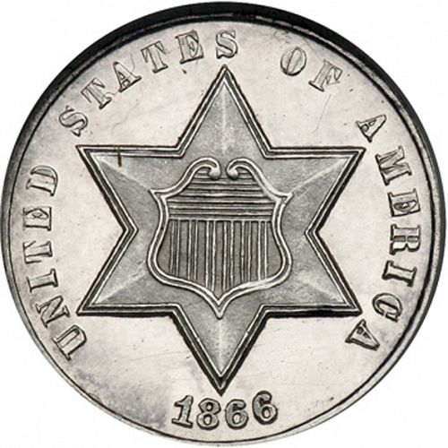 3 cent Obverse Image minted in UNITED STATES in 1866 (Type III)  - The Coin Database