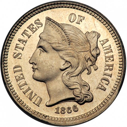 3 cent Obverse Image minted in UNITED STATES in 1866   - The Coin Database