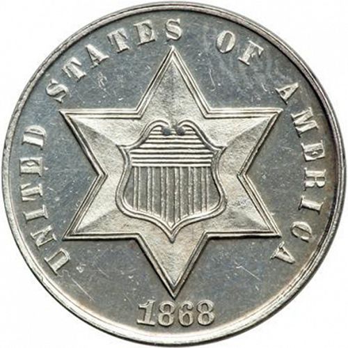 3 cent Obverse Image minted in UNITED STATES in 1868 (Type III)  - The Coin Database