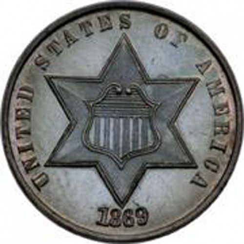 3 cent Obverse Image minted in UNITED STATES in 1869 (Type III)  - The Coin Database