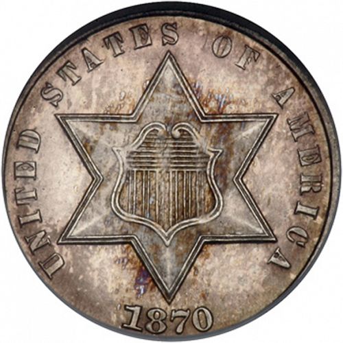 3 cent Obverse Image minted in UNITED STATES in 1870 (Type III)  - The Coin Database