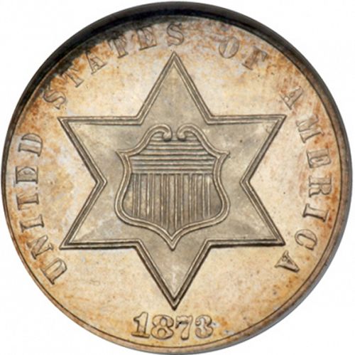 3 cent Obverse Image minted in UNITED STATES in 1873 (Type III)  - The Coin Database