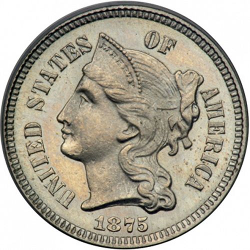 3 cent Obverse Image minted in UNITED STATES in 1875   - The Coin Database