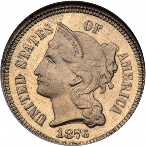 3 cent Obverse Image minted in UNITED STATES in 1876   - The Coin Database