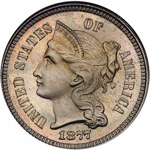 3 cent Obverse Image minted in UNITED STATES in 1877   - The Coin Database