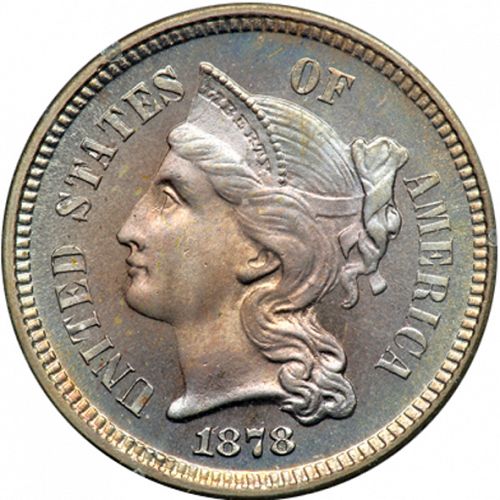 3 cent Obverse Image minted in UNITED STATES in 1878   - The Coin Database
