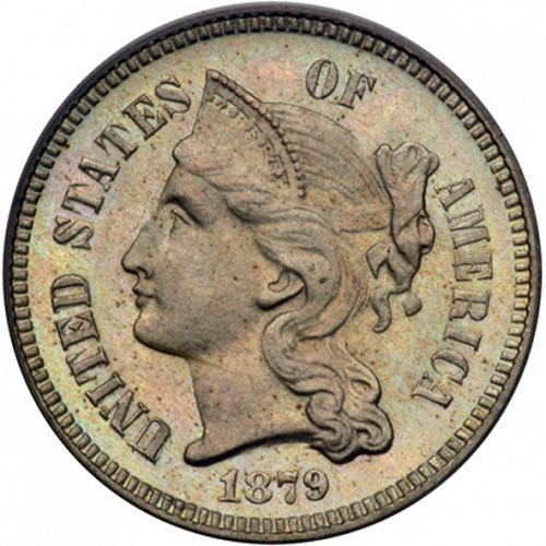 3 cent Obverse Image minted in UNITED STATES in 1879   - The Coin Database