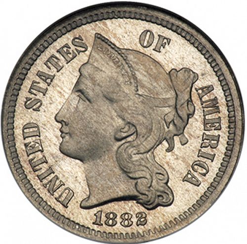 3 cent Obverse Image minted in UNITED STATES in 1882   - The Coin Database