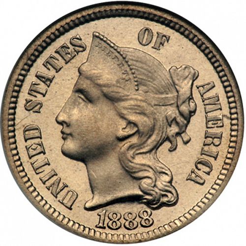 3 cent Obverse Image minted in UNITED STATES in 1888   - The Coin Database
