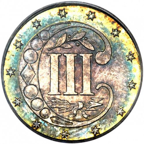 3 cent Reverse Image minted in UNITED STATES in 1854 (Type II)  - The Coin Database
