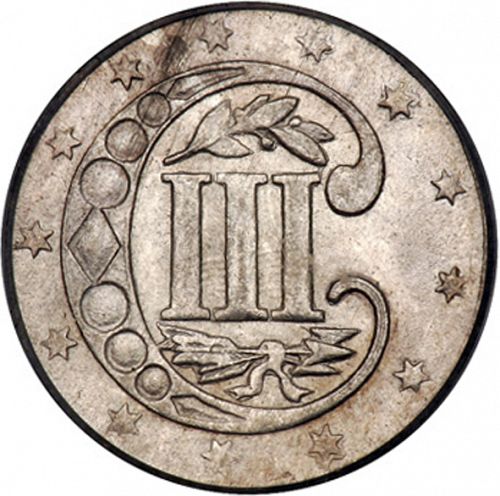 3 cent Reverse Image minted in UNITED STATES in 1857 (Type II)  - The Coin Database