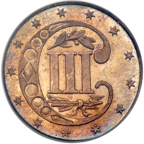 3 cent Reverse Image minted in UNITED STATES in 1863 (Type III)  - The Coin Database